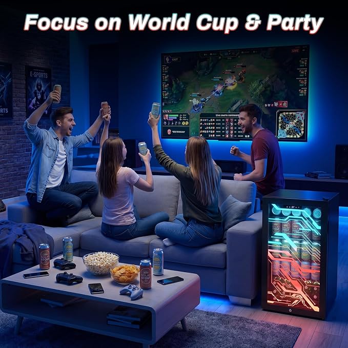 Velivi Gaming Light Up Glass Door Beverage Refrigertor, 3.2 Cu Ft Gaming Mini Fridge with Led RGB Lights Lockable Mini Fridge For Soda Beer, Drink Cooler Cyberpunk Gaming Rooms Bar Home Party | 3.2 Cu Ft Mini Fridge with Led RGB Lights for Soda Beer, D... - Image 5