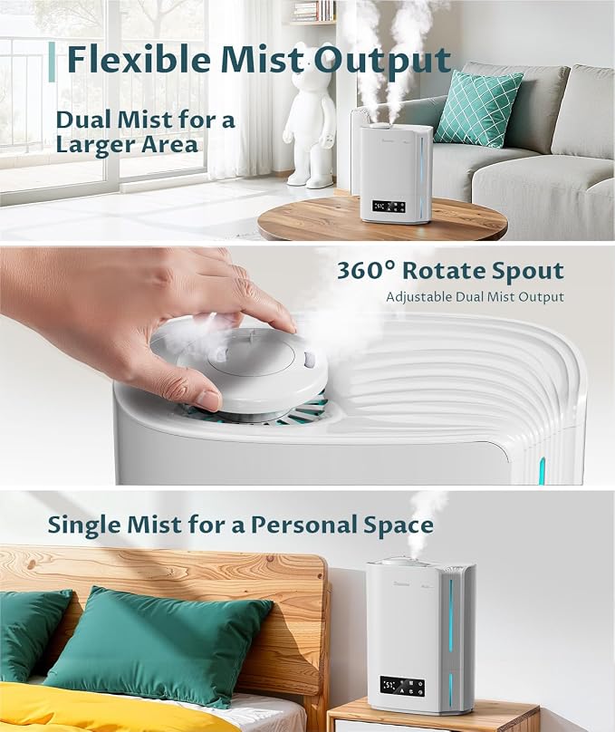 BREEZOME 6L Humidifiers for Bedroom Large Room & Essential Oil Diffuser, Ultrasonic Top Fill Cool Mist Humidifiers for Baby, Plants, Nursery Last up to 60 Hours, Smart Humidistat Control, Quiet, White - Image 6