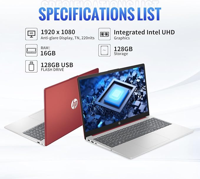 HP Essential 15.6" Anti-Glare HD Laptop, Intel Quad-core Processor, 16GB RAM, 256GB Storage(128GB UFS+128GB Flash Drive), Office 365 1-Year, Upto 11 hrs Long Battery, Win11 S, (Scarlet Red) - Image 6
