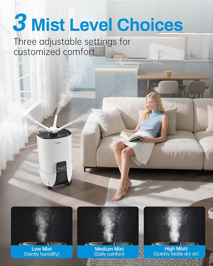 Humidifier large room 16L/4.2Gal - AILINKE Whole house Humidifier for Home 2000 sq.ft. with 3 Atomizers, Ultrasonic Cool Mist Humidifiers for Bedroom with Extension Tube, White - Image 5