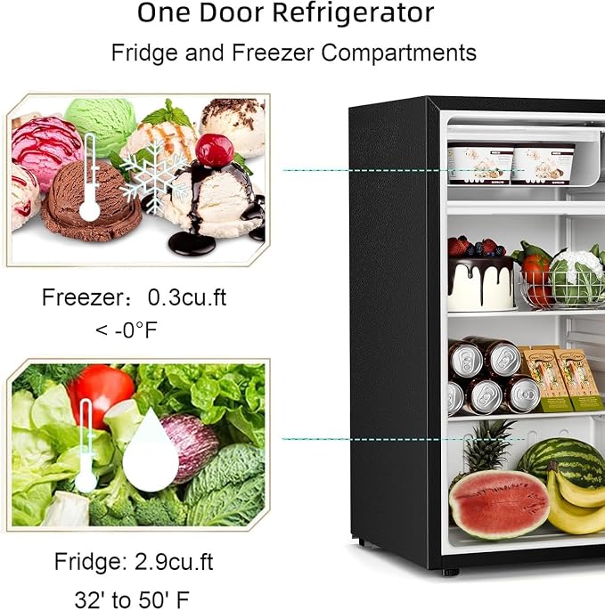 Antarctic Star Mini Compact Refrigerator with Freezer, 3.2 Cu.Ft. Single Door with Adjustable Thermostat,Removable Glass Shelves for Apartment/Dorm/Office,Silver - Image 3