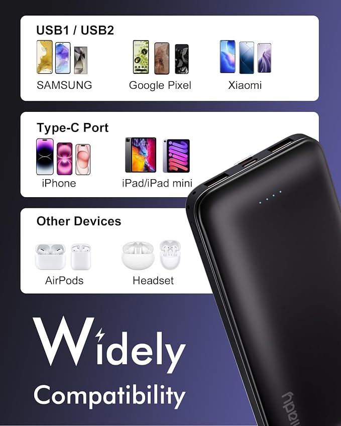 Miady 2-Pack Portable Charger, Slim 10000mAh Power Bank Travel Battery Pack 3 Outputs 2 Inputs Compatible with iPhone 17/16/15/14/13 Galaxy S24/22 iPad Android etc (2 White) - Image 7