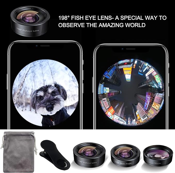 KEYWING Phone Camera Lens 3 in 1 Phone Lens Kit, 198 Fisheye Lens + 120 Super - Image 5