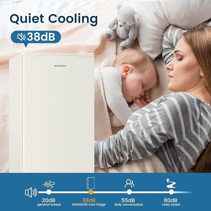 Mini Fridge with Freezer 3.2 Cu.Ft for Bedroom Cream White | Single Door, Small Refrigerator, Energy-efficient, Low Noise, Mini fridge for Dorm Office - Image 6