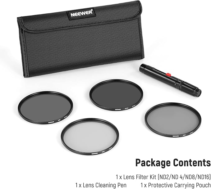 NEEWER 67mm ND Lens Filter Kit: ND2 ND4 ND8 ND16, Lens Cleaning Pen, Filter - Image 8