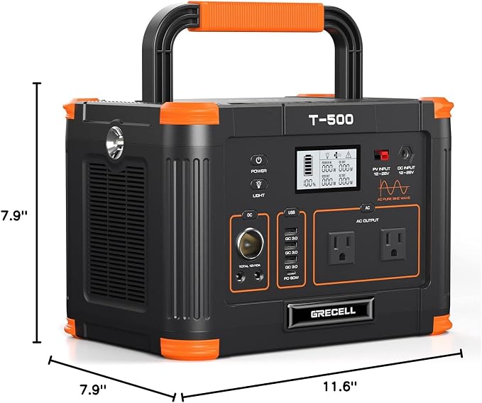 Portable Power Station 500W(Peak 1000W), 519Wh Outdoor Solar Generator Backup Battery Pack with 2 110V AC Outlets, 500W 10-Port Powerhouse for RV/Van Camping Fishing Climbing Road Trip Home Emergency - Image 10