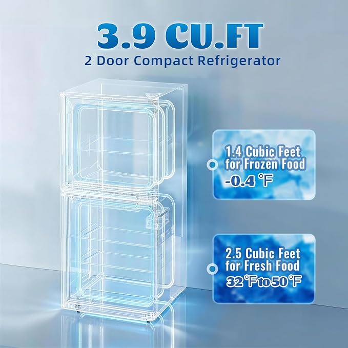 Mini Fridge with Freezer Large Capacity 110L Small Refrigerator with 7 Adjustable Temperature 2 Door Small Fridge for Office, Dorm, Bedroom Silver - Image 2