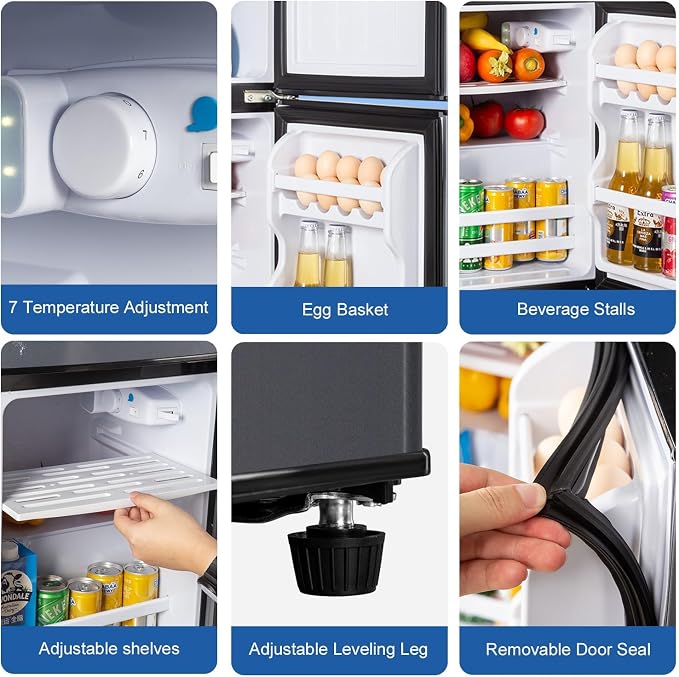 Cucina Magica 2.9 Cu.Ft Compact Double Door Mini Fridge - Top Freezer & Bottom Refrigerator | Energy Save,7-Level Precision Cooling | Ideal for Dorm, Bedroom, Office & Small Spaces | with 7-Level Cooling, Energy Saving, Small Fridge for Dorm, Bedroom, ... - Image 4