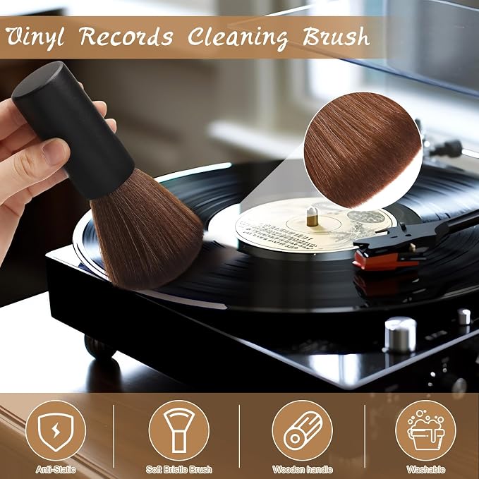 Ziliny 3 Pcs Vinyl Record Cleaning Brush Wooden Anti Static Dust Record Vinyl - Image 5