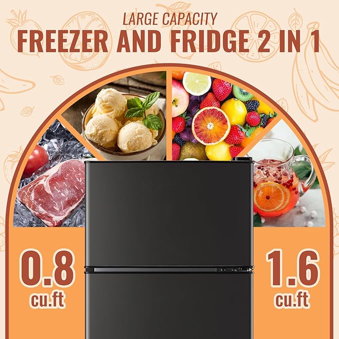 Mini Fridge with Double Doors 2.4 ft³ Small Refrigerator with Separate Freezer & 7 Adjustable Temperature Control, Tiny Size & Personal Fridge Ideal for Office Apartment Dorm Dark Grey - Image 2