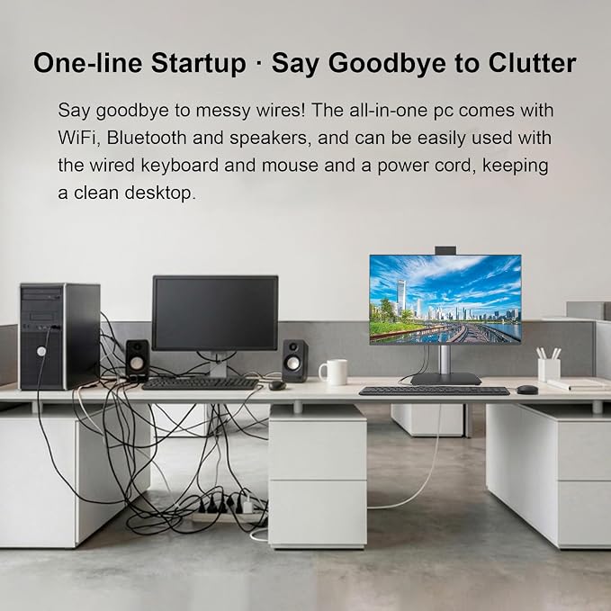 23.8 Inch All-in-One Desktop Computer,i7 CPU,8GB RAM 256GB SSD,Win 11 Pro PC,Height Adjustable & Swivel Stand,HD Webcam,WiFi 5, Bluetooth,Built-in Speaker,AIO with Keyboard and Mouse for Home Office - Image 6