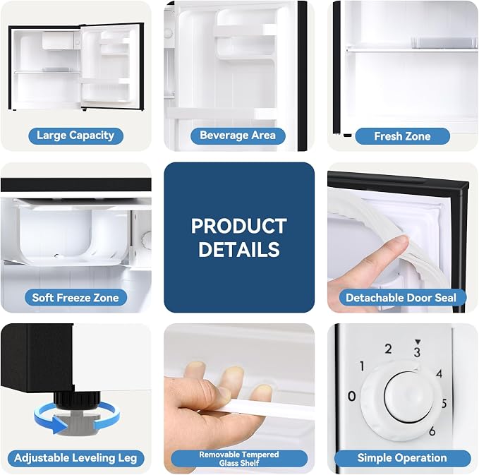 1.7 Cu.Ft Mini Fridge with Freezer, Mini Fridge for Bedroom, Small Refrigerator, Dorm Refrigerators with Freezer, Compact Refrigerator for Office, Apartment, Dorm, Bedroom (Black) - Image 9