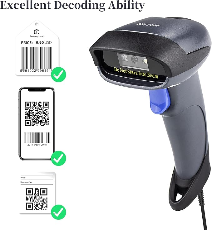 NETUM 2D Barcode Scanner with Stand USB 2.0 Wired QR Code Imager Automatic - Image 6