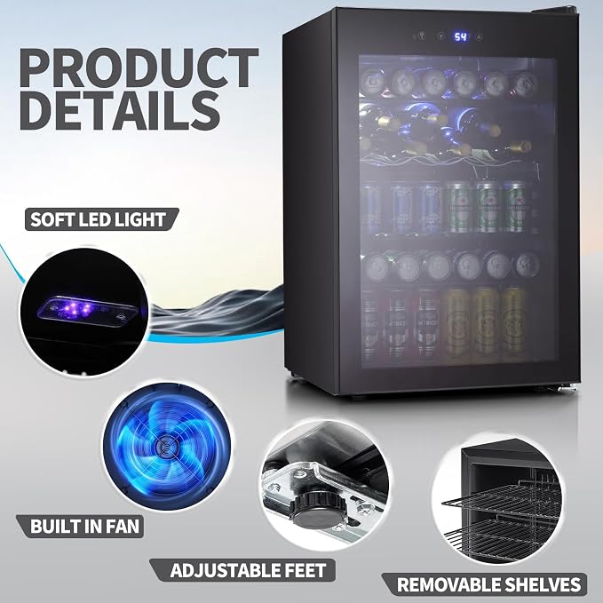 Antarctic Star Beverage Refigerator Cooler -145 Can Mini Fridge for Soda Beer or wine,with glass door, For Office or Bar with Adjustable Removable Shelves，4.5 Cu. Ft. (Black) - Image 4