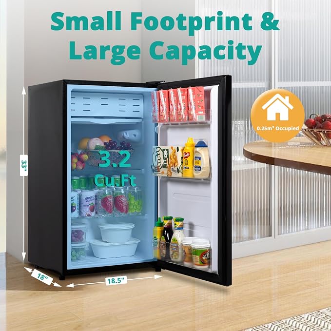 3.2 Cu.Ft Small Refrigerator Single Door, Mini Fridge for Bedroom Office Dorm Kitchen Undercounter, Compact Cooler with Removable Glass Shelves Quite Operation, Black - Image 4