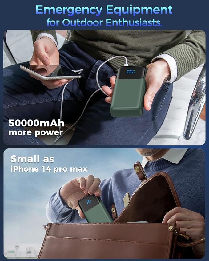 Portable Charger Power Bank 50000mAh, USB-C PD 30W Fast Charging External Battery Pack with 4 Outputs & 2 Inputs, Portable Phone Charger for iPhone 17/1615/14/13/12/11 Samsung Android (Dark Green) - Image 6