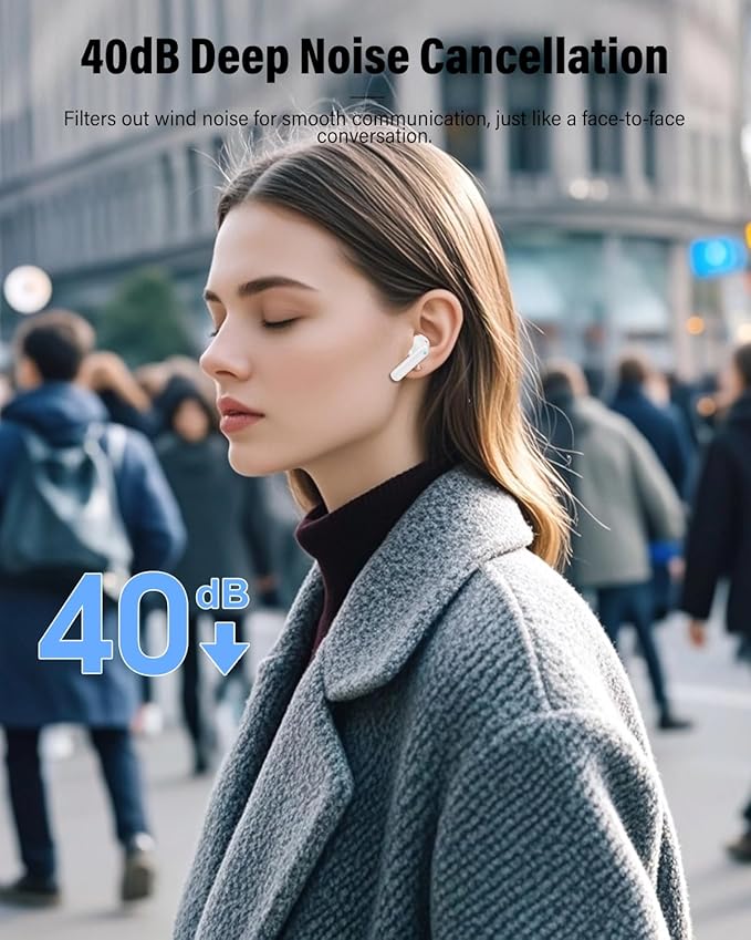 Wireless Earbuds, Bluetooth 5.4 Headphones Bass Stereo/Clear Calls, White | Ear Buds with Noise Cancelling Mic LED Display in Ear Earphones IP7 Waterproof 36H Bluetooth Earbuds for Phones/Sport/Laptop - Image 3