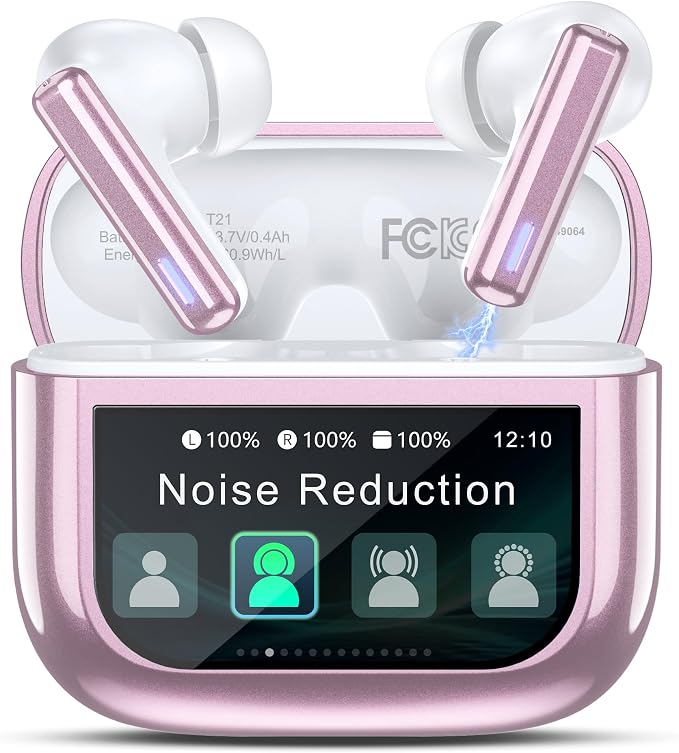 ZIUTY Wireless Earbuds, ANC ENC Noise Cancelling Ear Buds with Touch Screen | 40H Stereo Bass, Bluetooth Headphones with Transparency Mode, IPX7 Waterproof, Clear Calls, 5 EQ for iOS Andoid,Pink by ZIUTY