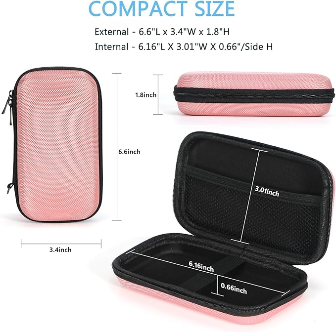 GLCON Cell Phone Carrying Case - Portable Hard EVA Charger Case - High Protection Small Zipper Travel Pouch Storage Bag Electronic Organizer for Battery, GPS, Hard Drive, Charging Cable, Cord - Pink - Image 3
