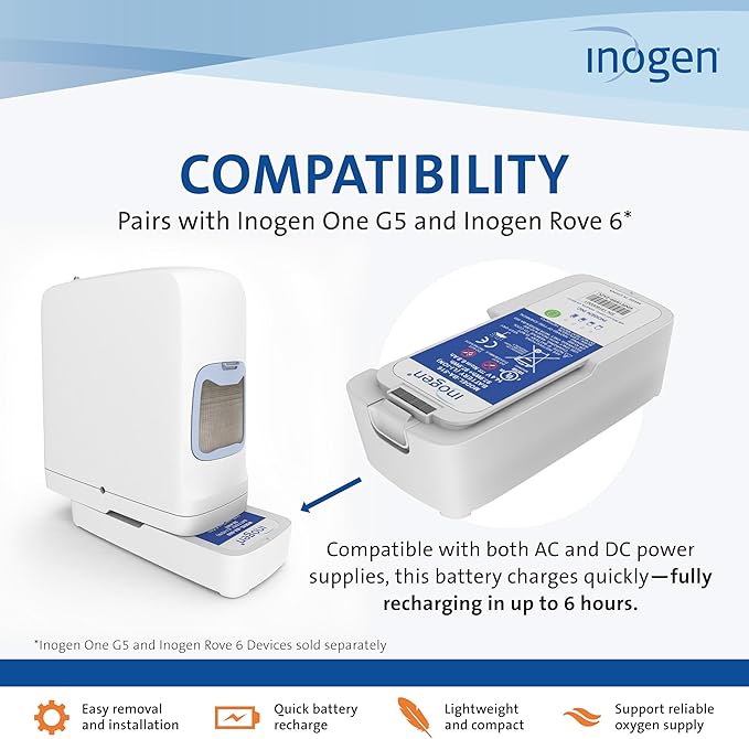 Inogen Extended (16-cell) Battery - for the Inogen One G5/Inogen Rove 6 - Up to 12 hours, 45 minutes of battery life on setting 1-2.18 lbs. - Image 2
