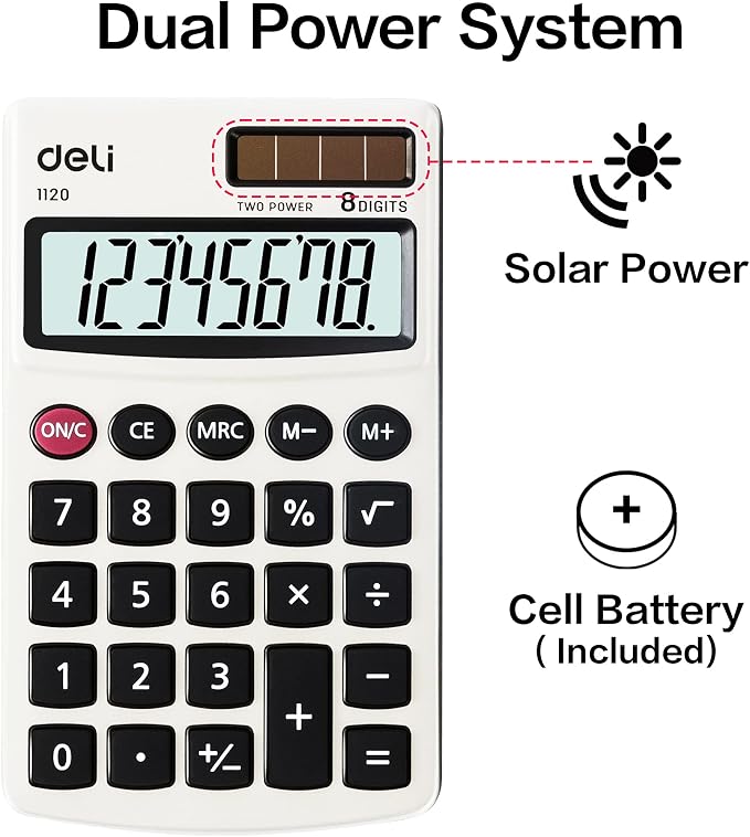 Calculator, Deli Standard Function Basic Calculators, Solar Battery Dual Power - Image 6