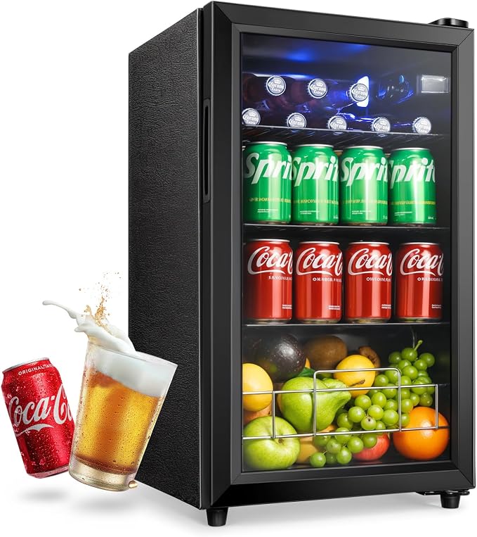 Anypro 2.6 Cu.Ft Beverage Refrigerator and Cooler, Fridge with Tempered Glass Door, 126 Cans Wine Drink Beer Fridge for Office Bedroom Bar, 7 Level Temperatures, Adjustable Shelves by Anypro
