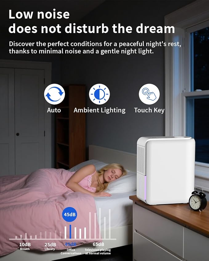 3 in 1 Dehumidifier, Humidifier & Aroma Diffuser with Air Combo One - 39Oz, Small Auto Purifier Humidity Control Quiet 27db Multifuctional Colorful Mist,for Bedroom/Bathroom/Bome/Basement(350 sq.ft) - Image 3