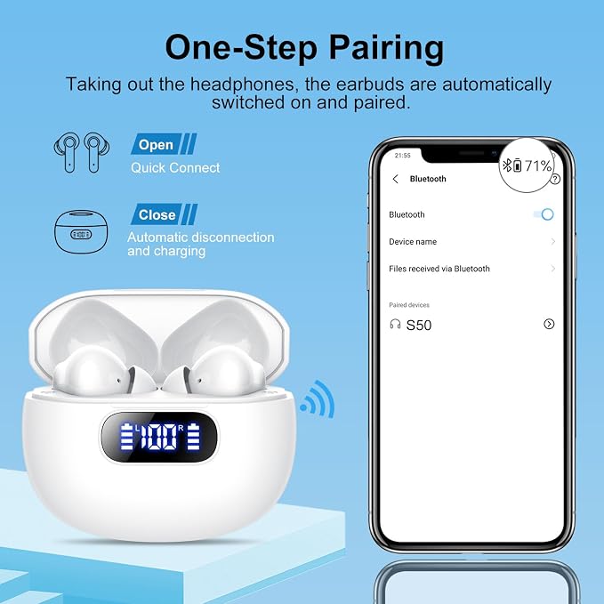 Wekily Wireless Earbuds, Bluetooth 5.3 Headphones LED Power Display, 2025 New Wireless Earphones, 4 ENC Noise Cancelling Mic, HiFi Stereo, 48H Playtime Mini Case IP7 Waterproof for Work & Play - Image 5