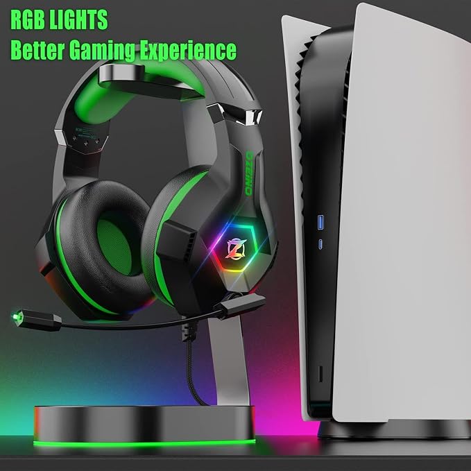 Ozeino Gaming Headset for PC, Ps4, Ps5, Xbox Headset with 7.1 Surround Sound, Gaming Headphones with Noise Cancelling Mic RGB Light Over Ear Headphones for Xbox Series X/S, Switch-Green - Image 5