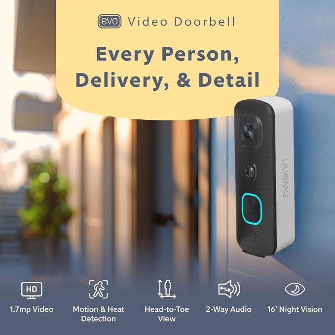 Swann EVO Video Doorbell: HD Video, Wired or Wire-Free, 140° Head-to-Toe View - Image 2