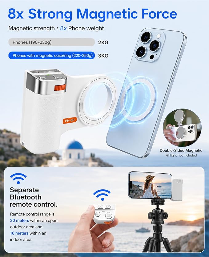 Magnetic Phone Camera Grip for iPhone & Android, Zoom Control and 1/4" Tripod - Image 3