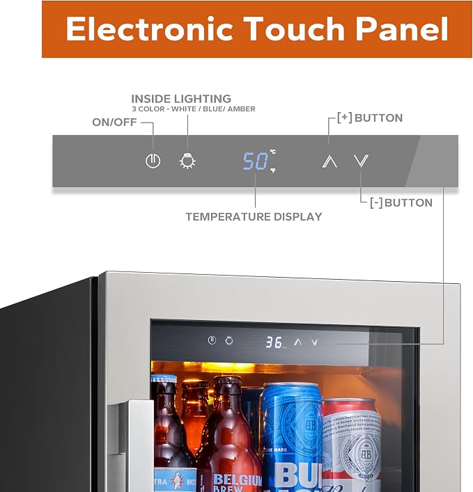 Ca'Lefort 15 Inch Beverage Refrigerator Cooler - 100 Can Mini Fridge with Glass Door for Soda Beer or Wine, 3 LED Compressor Fridge for Home Office Bar with 3 Adjustable Removable Shelves(3.0 cu.ft) - Image 2