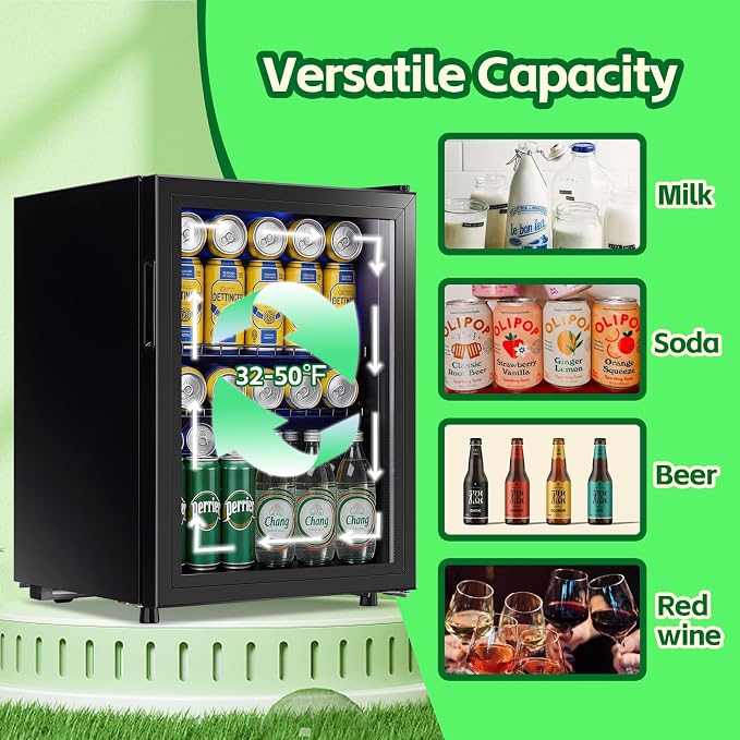 Beverage Refrigerator Cooler 2.6 Cu.Ft 85 Can Mini Small Fridge Black | Large Capacity with Glass Door, LED Light & Adjustable Shelves for Soda Beer Wine, Perfect for Home Bar Office - Image 4