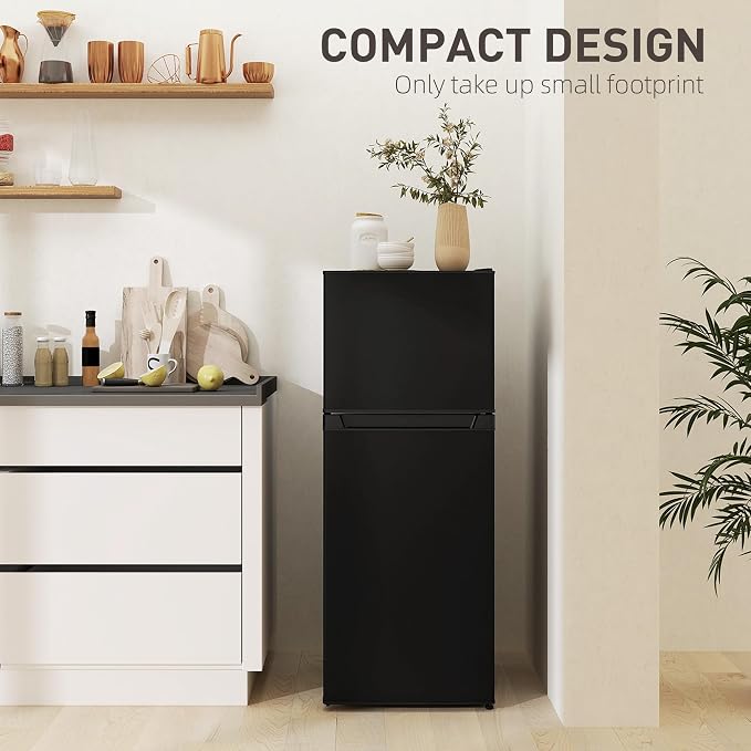 HOMCOM 4 Cu.Ft Mini Fridge with Freezer Double Reversible Door Black | Compact Refrigerator, Adjustable Thermostat, Shelf, for Bedroom Dorm Home Office, Energy Efficient - Image 8