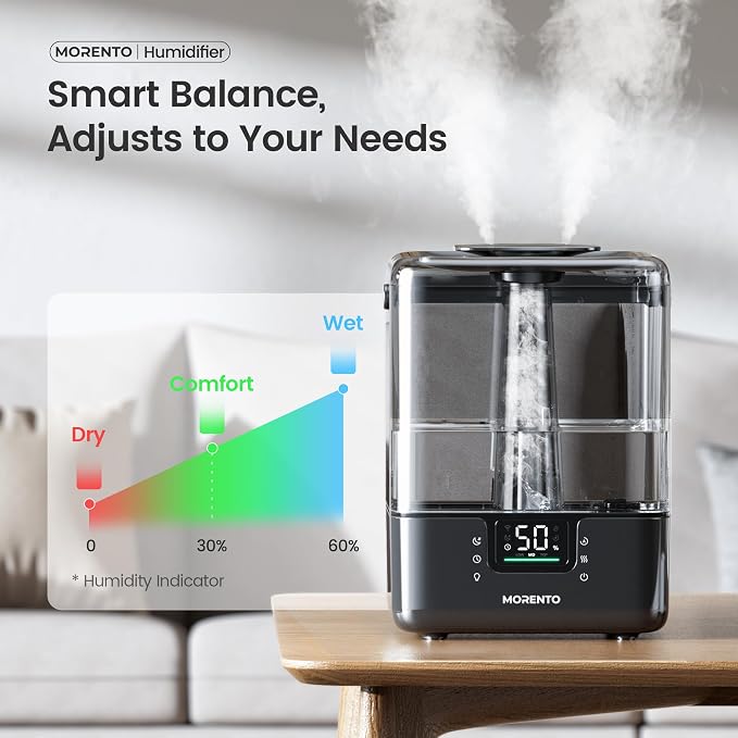 Smart Humidifiers for Bedroom Large Room Home, 6L Cool Mist Top Fill Humidifier with Essential Oil Diffuser, Smart App & Voice Control, for Nursery & Plants, Black, 1 Pack + 7 Color NightLight - Image 8