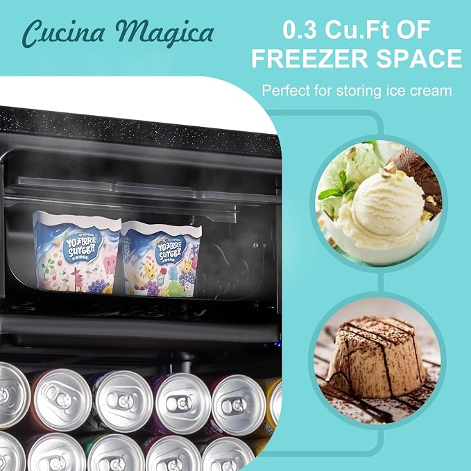 Cucina Magica 4.8 Cu.Ft Beverage Refrigerator, 155 Can Mini Fridge with Freeze with Glass Door, Adjustable Shelves, Drink Fridge, Suitable for Soda, Beer, Essential for Home/Bar - Image 4