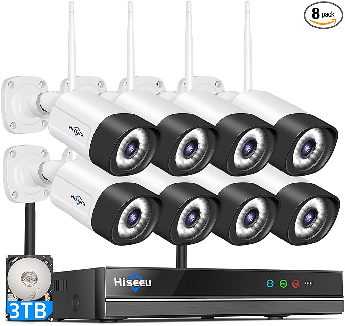 Hiseeu 5MP Outdoor WiFi Security Camera System, 16CH 8 Cam Kit, 2-Way Audio by Hiseeu