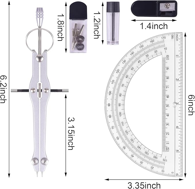 Unjoo Compass and Protractor Set, Professional Drawing Compass Tool, Metal - Image 2