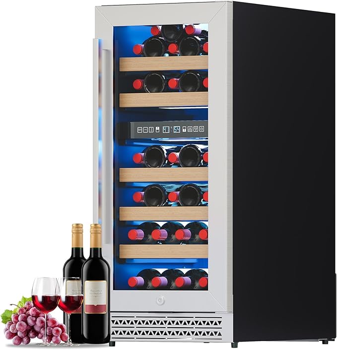 Albott 15 Inch Wine Fridge, Dual Zone 31 Bottle Wine Cooler | with Digital Temperature Control, Reversible Double-Layer Glass Door, Built-in or Freestanding Design for Home and Bar by Albott