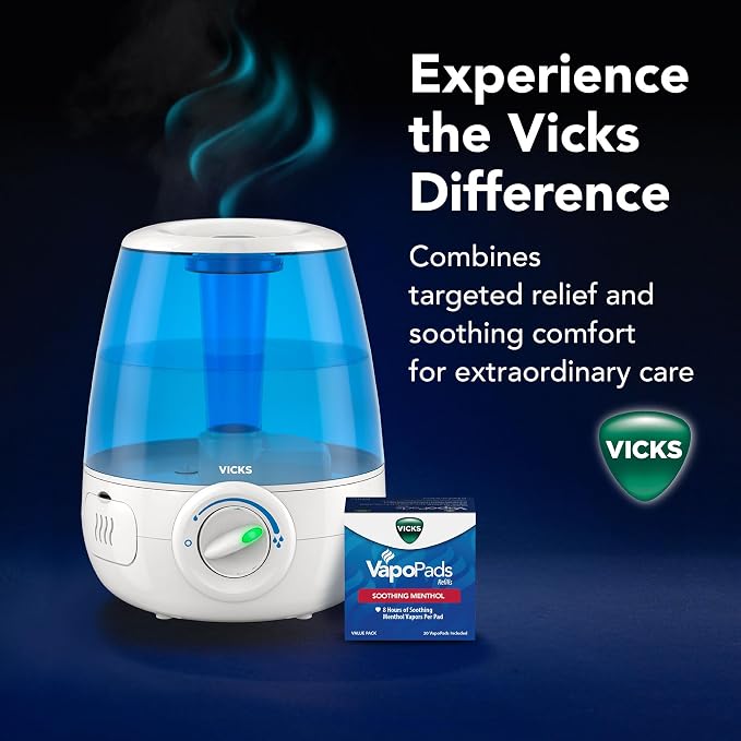 Vicks Filter-Free Ultrasonic Humidifier, Recommended by Pediatricians, 1.2 Gal Ultrasonic Cool Mist Humidifiers for Bedrooms & Kids Rooms, Works with Vicks VapoPads - Image 6