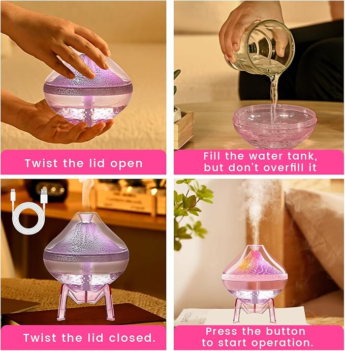 Humidifiers for Bedroom Cool Mist Ultrasonic Small Humidifier with Humidity Sensor Auto Shut Off LED Colorful Gradient Light Mini Humidifier For Plants,Bedroom,Baby Room,Office, Home（Pink) - Image 8