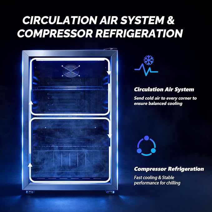 ROVSUN 3.3 Cu.Ft. Beverage Refrigerator Cooler with Double Layer Glass Door & Adjustable Shelf, Beverage Fridge for Home Office Bar, Quiet Mini Fridge Cooler w/Lock for Soda Wine Beer, 32-50°F, Black - Image 3