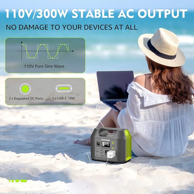 EnginStar Solar Generator, 300W Portable Power Station, 296Wh Lithium Battery Backup w/Two 110V Pure Sine Wave AC Outlet for Camping Road Trip RV, 80000mAh Sufficient Power Supply for Blackout - Image 3