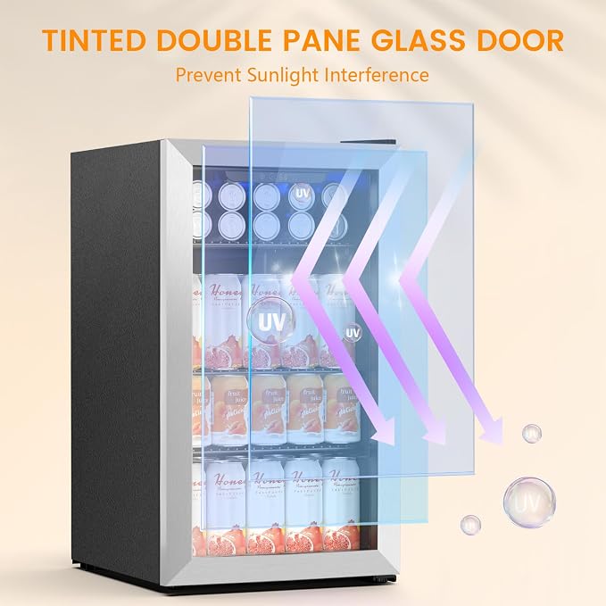 Electactic 130 Can Beverage Refrigerator Built In Freestanding Wine Fridge with Stainless Steel Reversible Glass Door, Quiet Compressor LED Touch Control for Home Kitchen Bar, 3.2 Cu.ft Silver - Image 3