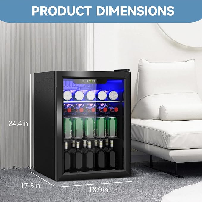 DOGHLY 95 Cans/2.6 Cu.Ft Beverage Refrigerator Glass Door Mini Fridge | Fast Cooling Mini Cooler with Adjustable Shelves for Soda, Beer, Wine, Low Noise Beverage Fridge for Home, Office,and Dorm - Image 3