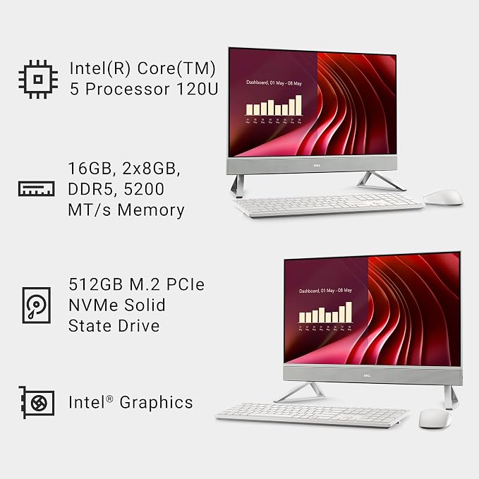 Dell 23.8" All-in-One Desktop, FHD, Intel Core 5 120U, Windows 11 Home | Intel Graphics, 512GB SSD, 16GB DDR5, Dolby Atmos Speakers, Wi‑Fi 6E, Keyboard & Mouse, EC24250 - Image 9