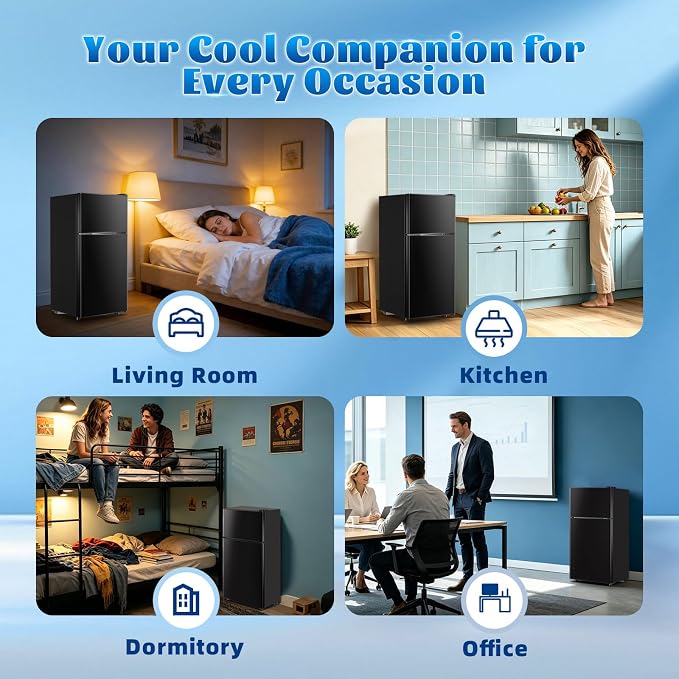 Mini Fridge with Separate Freezer Compartment Double Door Small Refrigerator with 7 Adjustable Temp Control Ideal for One Person Use & Dorm Apartment Office Black - Image 9