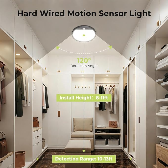 hepside 2 Pack Motion Sensor Ceiling Light Wired, 3000K/4000K/6500K LED Flush - Image 4