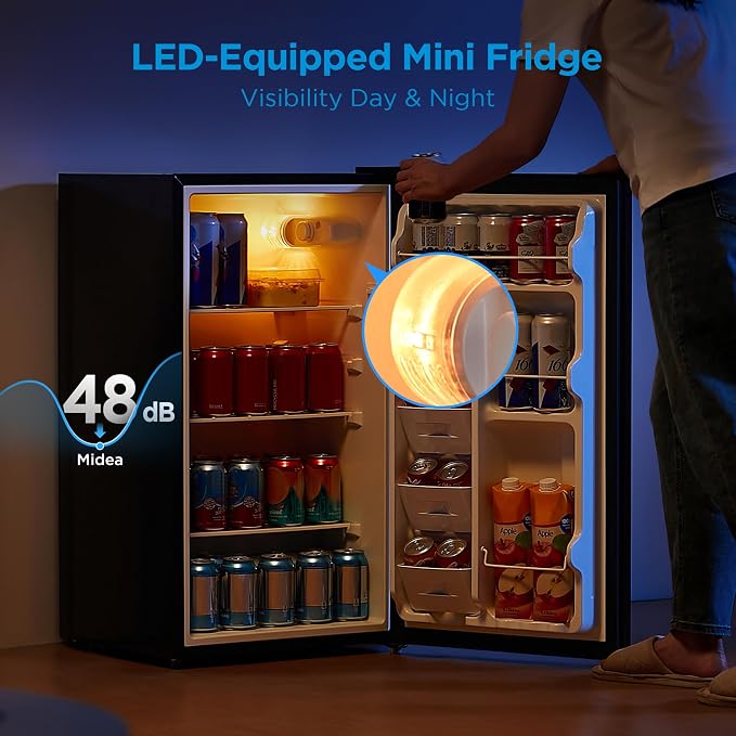Midea 3.3 Cu.ft Compact Fridge, Energy Star Certified, Low Noise for Office | Adjustable Thermostat, Reversible Door,Ideal for Dorm, Office, Black - Image 4
