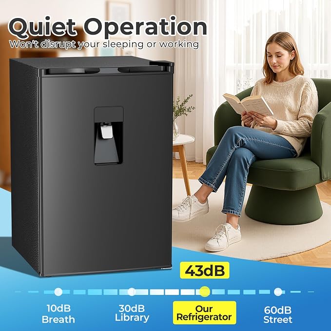 Electactic Compact Refrigerator 4.4 cu.ft mini fridge with Water Dispenser, Single Door Refrigerator with Adjustable Temperature Settings, Low noise, for Bedroom, Office, Dorm Black - Image 4